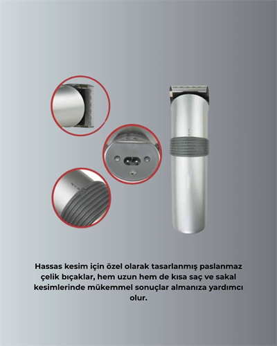 Profesyonel Erkek Tıraş Makinesi – Kablosuz, Paslanmaz Bıçaklı ve Tam Aksesuar
