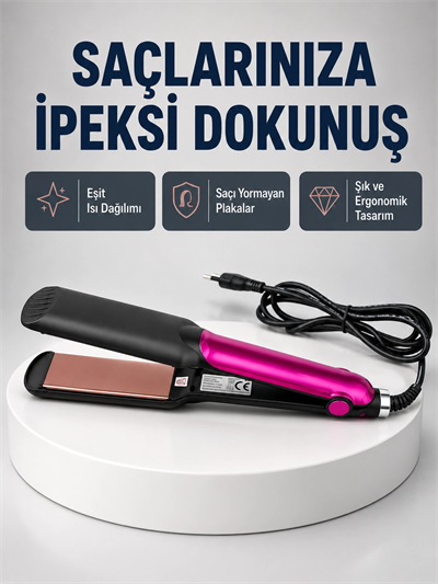 Profesyonel İyon Teknolojili Saç Düzleştirici – 220°C Hızlı Isınma ve LED Ekranlı Tasarım