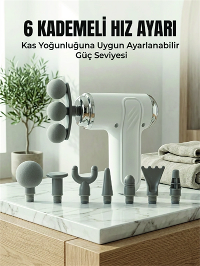 Profesyonel Kas Gevşetici Masaj Tabancası 8 Değiştirilebilir Başlıklı Kablosuz Masaj Cihazı