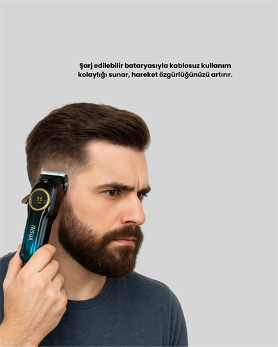 Profesyonel Saç Kesme Makinesi – 2000 mAh Şarjlı, LCD Ekranlı