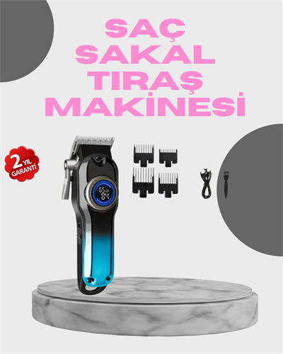 Profesyonel Saç Kesme Makinesi – 2000 mAh Şarjlı, LCD Ekranlı
