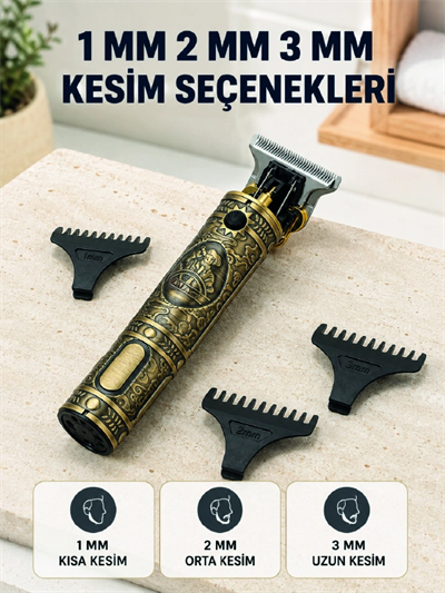 Profesyonel Saç ve Sakal Tıraş Makinesi 1500 mAh Bataryalı 1 2 3 mm Taraklı