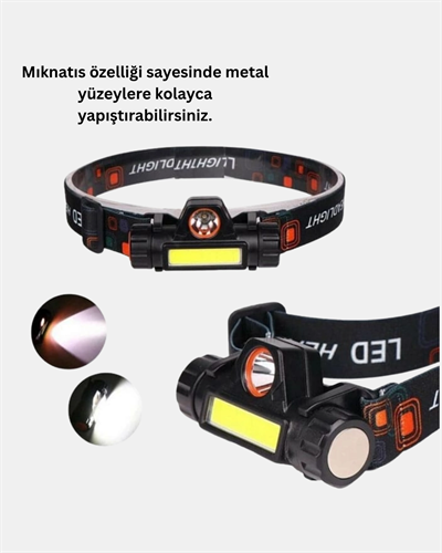 Profesyonel Şarjlı LED Kafa Lambası – Uzun Mesafe + Ortam Aydınlatması