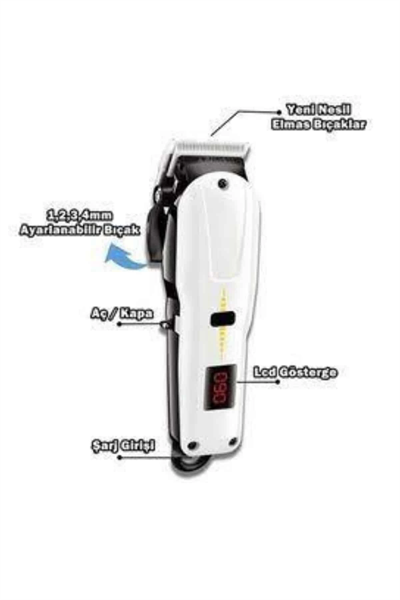 Profesyonel Şarjlı Tıraş Makinesi Turbo Kablosuz Saç Kesme Makinesi