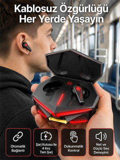 Profesyonel TWS Işıklı Kablosuz Bluetooth Kulaklık Oyuncu Kulaklığı