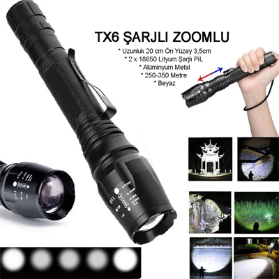Profesyonel Tx6 Şarjlı Zoomlu El Feneri  Wt-241