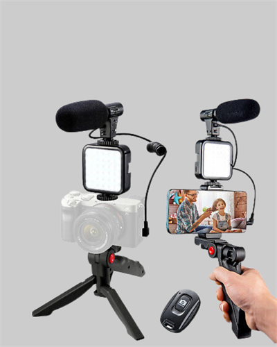 Profesyonel Vlog Çekim Kiti LED Işıklı Tripod Mikrofonlu Telefon Seti