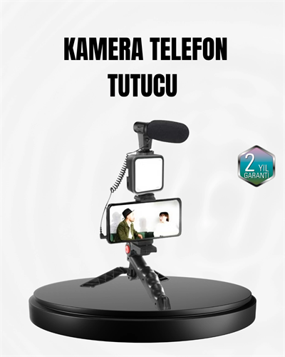 Profesyonel Vlog Çekim Kiti LED Işıklı Tripod Mikrofonlu Telefon Seti