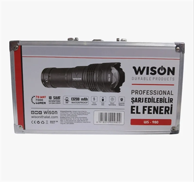 Profesyonel Zoomlu El Feneri | 60w – 7000 Lümen – 13.200 Mah – Type‑c – Metal Gövde Bx40