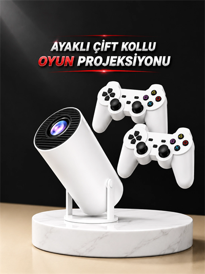Projeksiyon Cihazı Video Oyun Konsolu Projektör Taşınabilir Ayaklı Çift Kollu 4K Çözünürlüklü