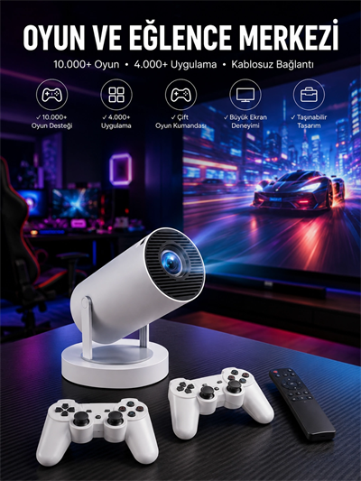 Projeksiyon Cihazı Video Oyun Konsolu Projektör Taşınabilir Ayaklı Çift Kollu 4K Çözünürlüklü