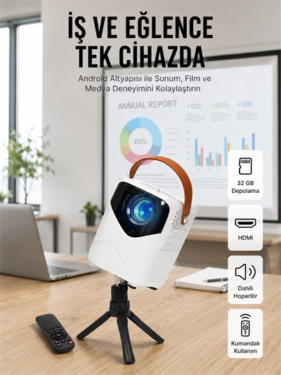 Projeksiyon Ev Sineması Bluetooth 4k HD Kaliteli Görüntü Kumandalı
