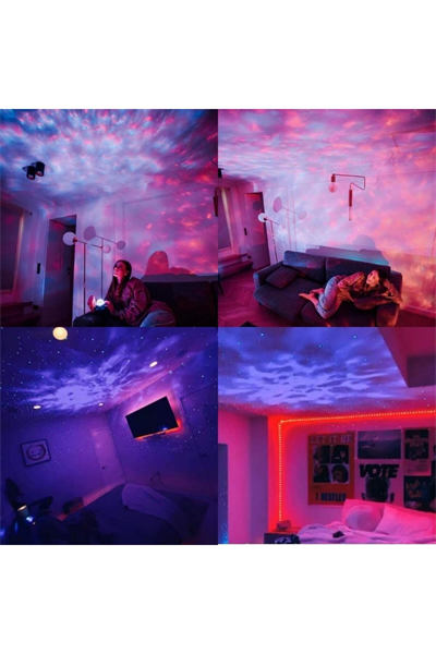 Projektör Özellikli Bluetooth Hoparlör ve RGB LED Işıklı Gece Lambası, Siyah Renk