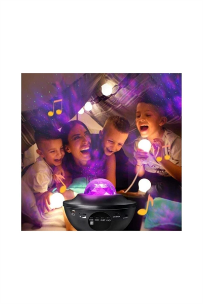 Projektör Özellikli Bluetooth Hoparlör ve RGB LED Işıklı Gece Lambası, Siyah Renk