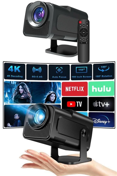 Projektör Siyah Android Taşınabilir Sinema Projeksiyon Wifi Destekli En Güncel Sürüm Akıllı