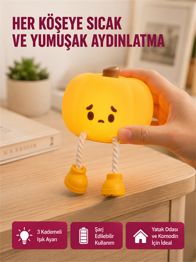 Pumpkin LED Night Light Dokunmatik Şarjlı Silikon Gece Lambası Yeni Nesil