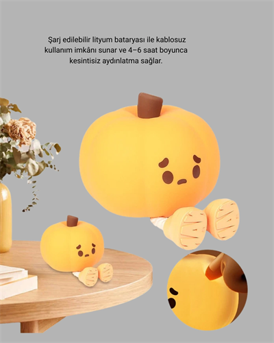 Pumpkin LED Night Light Dokunmatik Şarjlı Silikon Gece Lambası