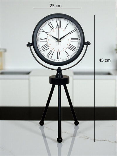 Pure Black Roma Rakamlı Üç Ayaklı Metal Masa Saati