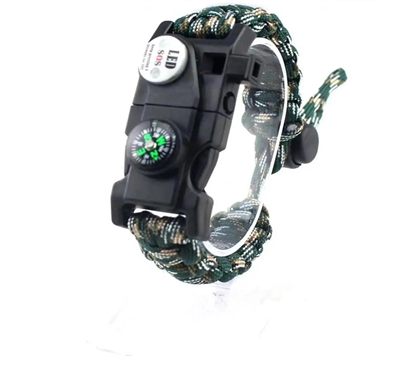Pusula Fenerli Yüksek Desibel Düdüklü Hayatta Kalma Kamp Bilekliği - Karışık Yeşil