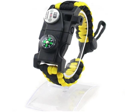 Pusula Fenerli Yüksek Desibel Düdüklü Hayatta Kalma Kamp Bilekliği - Sarı