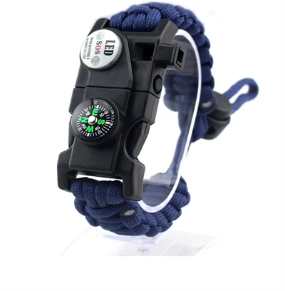 Pusula Fenerli Yüksek Desibel Düdüklü Hayatta Kalma Kamp Bilekliği - Mavi