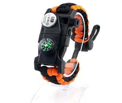 Pusula Fenerli Yüksek Desibel Düdüklü Hayatta Kalma Kamp Bilekliği - Turuncu
