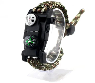 Pusula Fenerli Yüksek Desibel Düdüklü Hayatta Kalma Kamp Bilekliği - Açık Yeşil