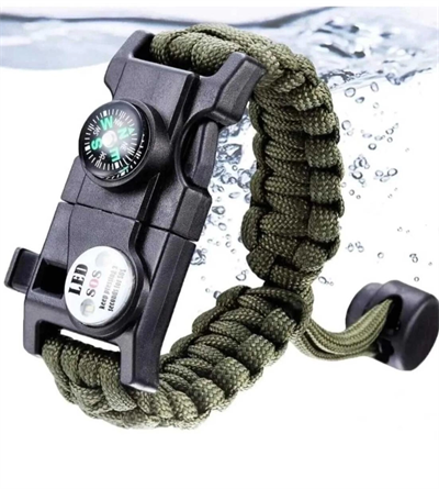 Pusula,fenerli Yüksek Desibel Düdüklü Hayatta Kalma Kamp Bilekliği  Haki