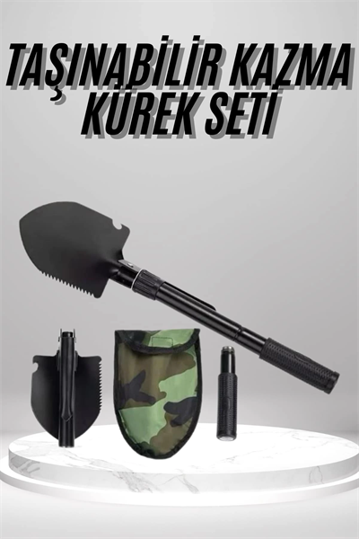 Pusulalı Katlanabilen Portatif Çantalı Mini Kazma Kürek Seti