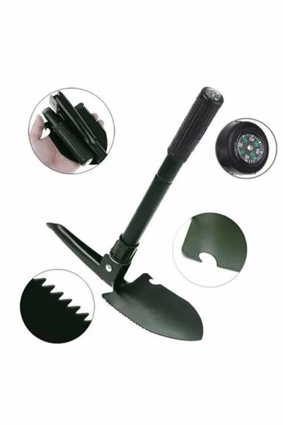 Pusulalı Katlanabilen Portatif Çantalı Mini Kazma Kürek Seti