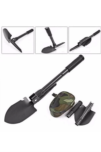 Pusulalı Katlanabilen Portatif Çantalı Mini Kazma Kürek Seti