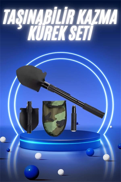 Pusulalı Katlanabilir Kazma Kürek Kamp Seti Kamp Küreği Portatif Çantalı