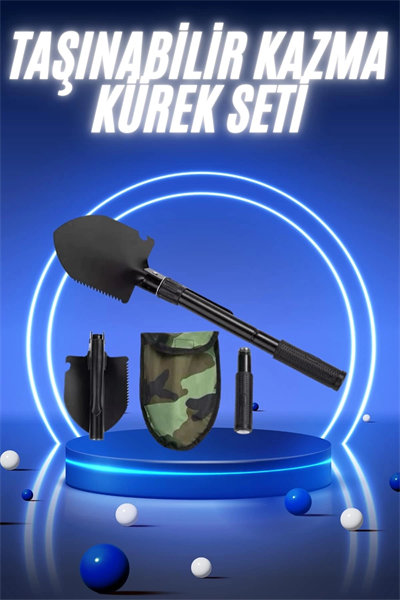 Pusulalı Katlanabilir Kazma Kürek Kamp Seti Kamp Küreği Portatif Çantalı
