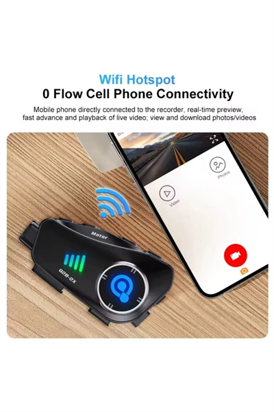 Q28 2x 2 Eşleşmeli Motosiklet Kask Bluetooth Kulaklık 1080p Kamera Su Geçirmez Intercom