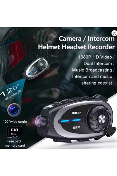 Q29 Motosiklet Kask Bluetooth Kulaklık Eşleşmeli 1080p Kamera Geniş Açı Su Geçirmez Intercom