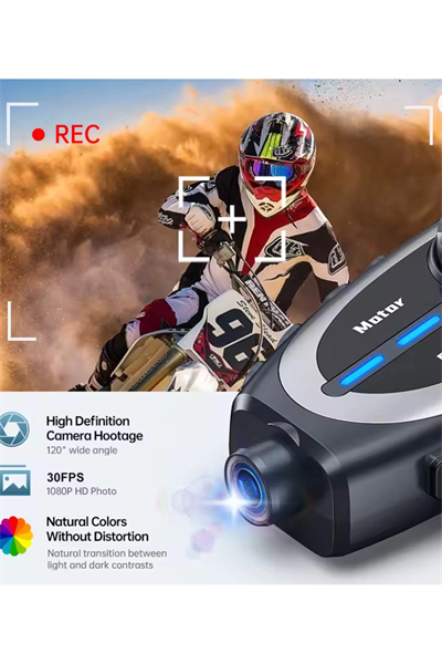 Q29 Motosiklet Kask Bluetooth Kulaklık Eşleşmeli 1080p Kamera Geniş Açı Su Geçirmez Intercom