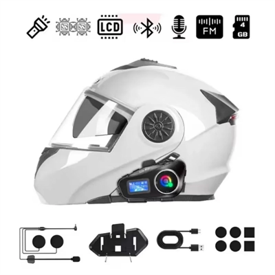 Q58 Motorsikletler İçin Fener Özellikli Sd Kart Bölümlü Lcd Ekranlı Kablosuz Bluetooth Kulaklıklı – Suya Dayanıklı Kask Kulaklığı Bx40