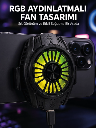 RGB Fan Aydınlatmalı Sessiz Çalışan Telefon Soğutucu
