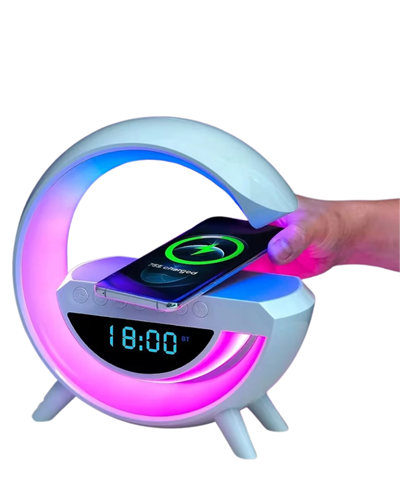RGB Gece Lambalı Kablosuz Şarj Cihazlı Bluetooth Hoparlör Dijital Saat