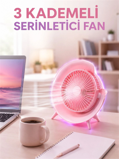 RGB Işıklı 3 Kademeli USB Şarjlı Masaüstü Vantilatör