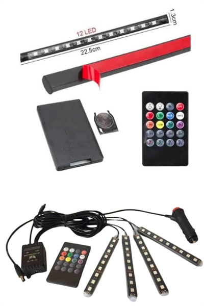 RGB Işıklı Araç İçi Aydınlatma Kumandalı 12li Led Işık Renk Değiştirebilen