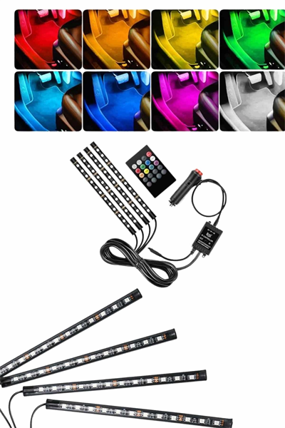 RGB Işıklı Araç İçi Aydınlatma Kumandalı 12li Led Işık Renk Değiştirebilen