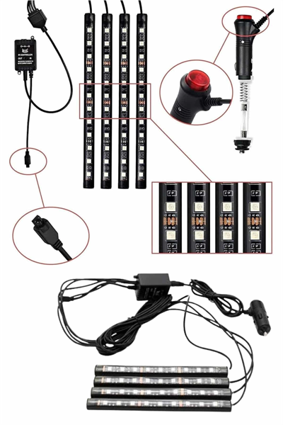 RGB Işıklı Araç İçi Aydınlatma Kumandalı 12li Led Işık Renk Değiştirebilen
