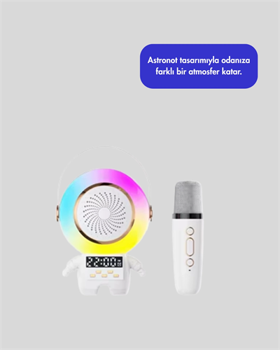 RGB Işıklı Astronot Bluetooth Hoparlör Karaoke Mikrofonlu