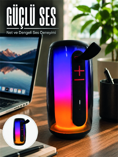 RGB Işıklı Bluetooth Hoparlör Güçlü Ses Type-C Şarjlı Taşınabilir Kablosuz Speaker