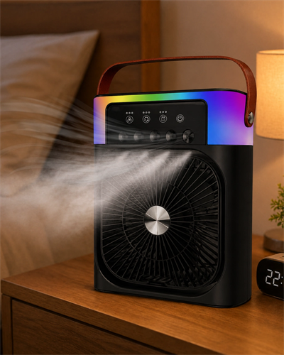RGB Işıklı Buharlı Masaüstü Fan Sessiz Çalışan USB Şarjlı Taşınabilir Fan