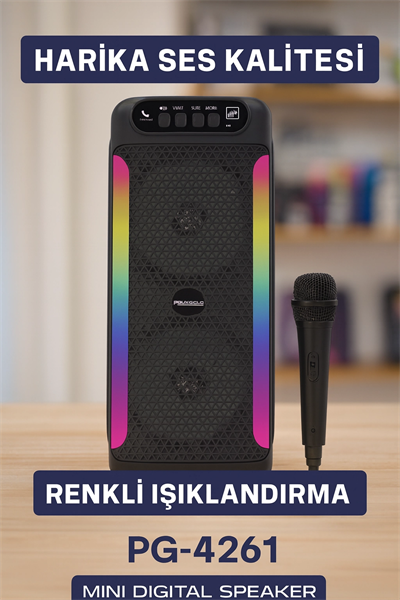 RGB Işıklı Çift Hoparlörlü Taşınabilir Bluetooth Speaker ve Mikrofon