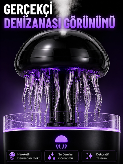 RGB Işıklı Denizanası Hava Nemlendirici Ultrasonik Buhar Makinesi 2H 4H 8H Zamanlayıcılı