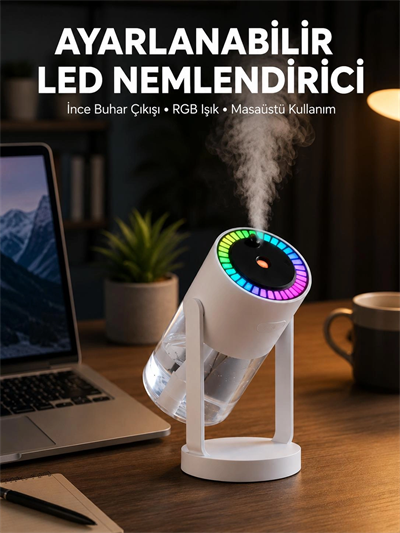 RGB Işıklı Hava Nemlendirici Ultrasonik Teknoloji ve Portatif Tasarım Yeni Nesil