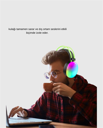 RGB Işıklı Kablosuz Kulaklık Bluetooth 5.3 800mAh Ergonomik IPX4 Dayanıklı